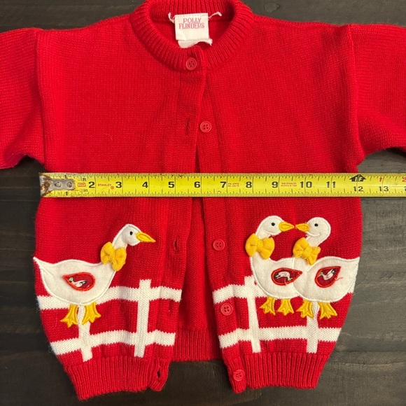 Vintage Polly Flinders Toddler Sweater Red Cardigan Size Medium Embroidered Duck - Picture 7 of 8